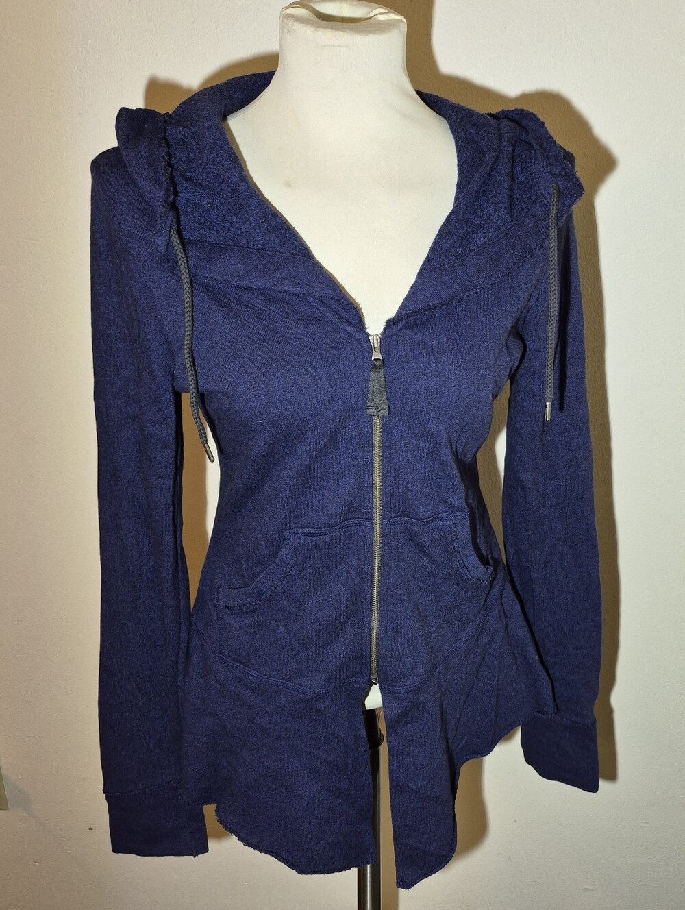 S) LUCY Blue Full Zip 80% Cotton Hooded Jacket Long